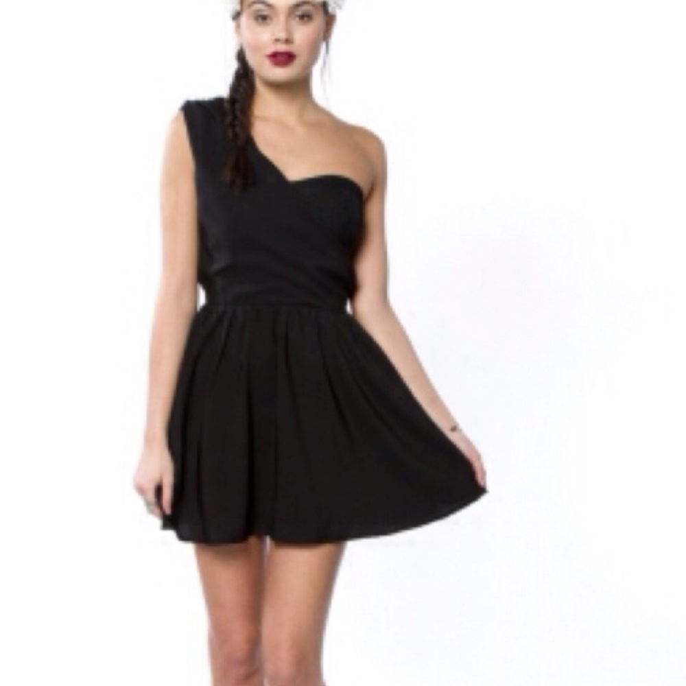 6 Shore Road Wanderlust Corset Top One Shoulder Ruched Mini LBD Black Dress NWT - Picture 2 of 13